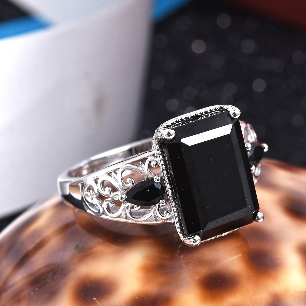 Australian Black Tourmaline Ring In Platinum Bond Brass 40$